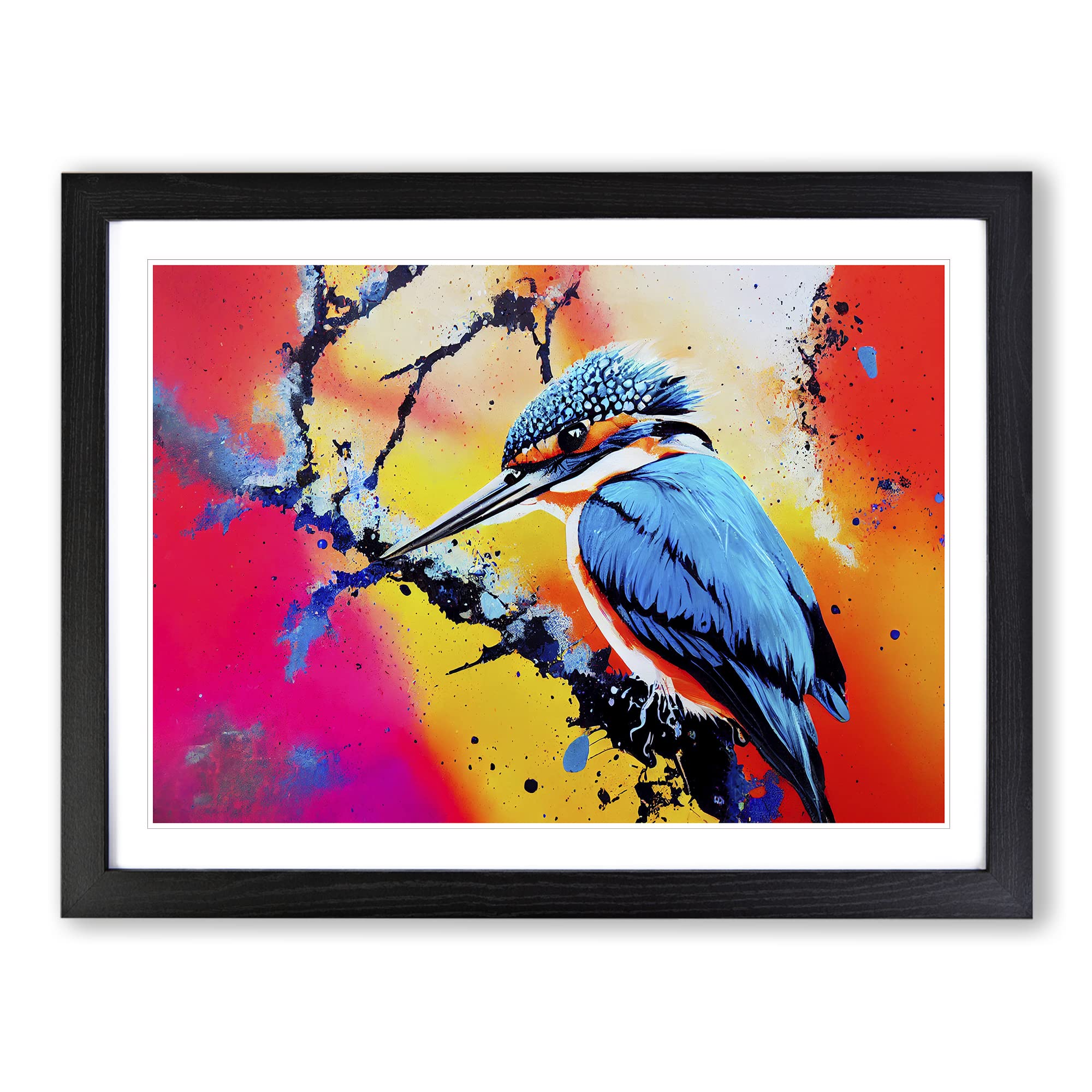 Kingfisher Bird Splashed Vol.2 Abstract Framed Print | A4 Black Framed Wall Art | Ready to Hang | Abstract Fantasy Picture | Living Room Bedroom Lounge Office