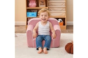 DAICO Ultra-Soft Foam Kids Sofa Chair, Cozy Toddler Bean Bag Chair with Armrests for Boys and Girls, Teddy Lazy Sofa Couch for Reading & Playing, Pink, Medium