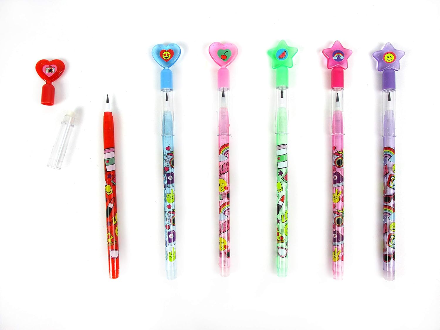 TINYMILLS 24 Pcs Fashion Emoji Multi Point Stackable Push Pencil Assortment with Eraser for Tween Birthday Party Favor Carnival Prize Goodie Bag Stuffers Classroom Rewards Tween Girl Birthday Gift: Toys & Games
