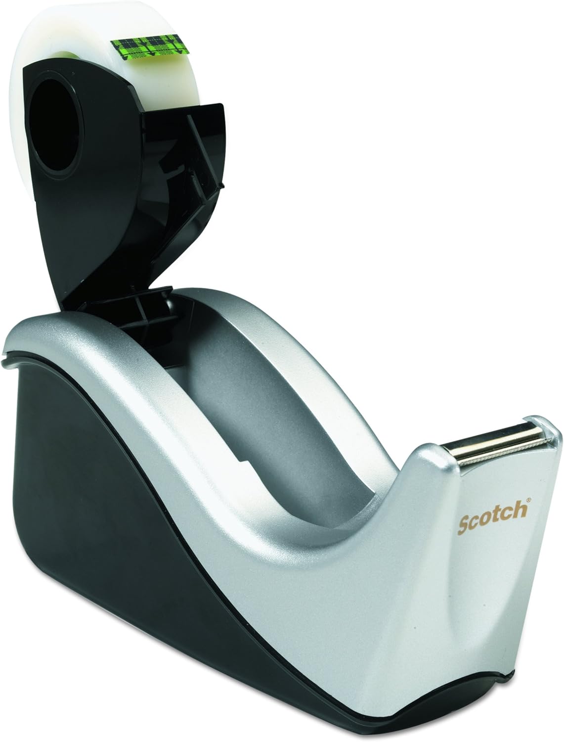 Scotch Desktop Tape Dispenser Silvertech, Two-Tone (C60-St), Black/Silver, 1 Pack : Clear Tape Dispensers : Office Products