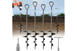 PHOPICH 18" Long Ground Anchor, Heavy Duty Earth Anchors 18 inch Ground Anchors Screw in Kit with T-Handle Hex Wrench for Camping Tent, Swing Sets, Securing Animals, Sheds, Trampoline(4 Pcs) (Black)