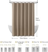 Shower Curtain 182x182cm Khaki with Metal Hooks Weighted Hem view 6