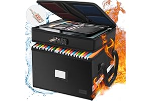 FKWin Fireproof Document Box with Lock and Key, 2 Layers Fireproof File Box, Portable Important Document Organizer, Collapsible Water-resistant File Box Organizer with Handles (Black)