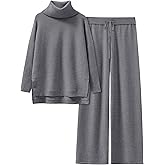 ANRABESS Women Two Piece Outfits Oversized Turtleneck Knit Pullover Sweater Top Wide Leg Pants Lounge Set Sweatsuit 2025 Fall