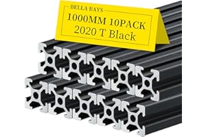 BELLA BAYS 10pcs 39.37 inch 1000mm 2020 T Slot Aluminum Extrusion Profile European Standard Anodized Black Extruded Linear Rail Guide Frame for 3D Printer Laser Engraving Machine CNC Workbench DIY