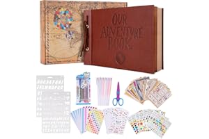 TPUDN Adventure Book Scrapbook Photo Album 80 Pages Retro Leather Cover Memory Book with Luxury DIY Accessories Kit,Exquisite Box Gift Couples Weddings,Travelling,Christmas Day