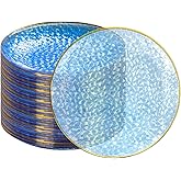 DaYammi 100 Pcs Clear Blue Gold Plastic Plates, Clear Hammered Plastic Plates, Blue Party Platos, Disposable Salad/Dessert Platos, 7-Inch Disposable Dessert/Appetizer Platos Perfect For Party