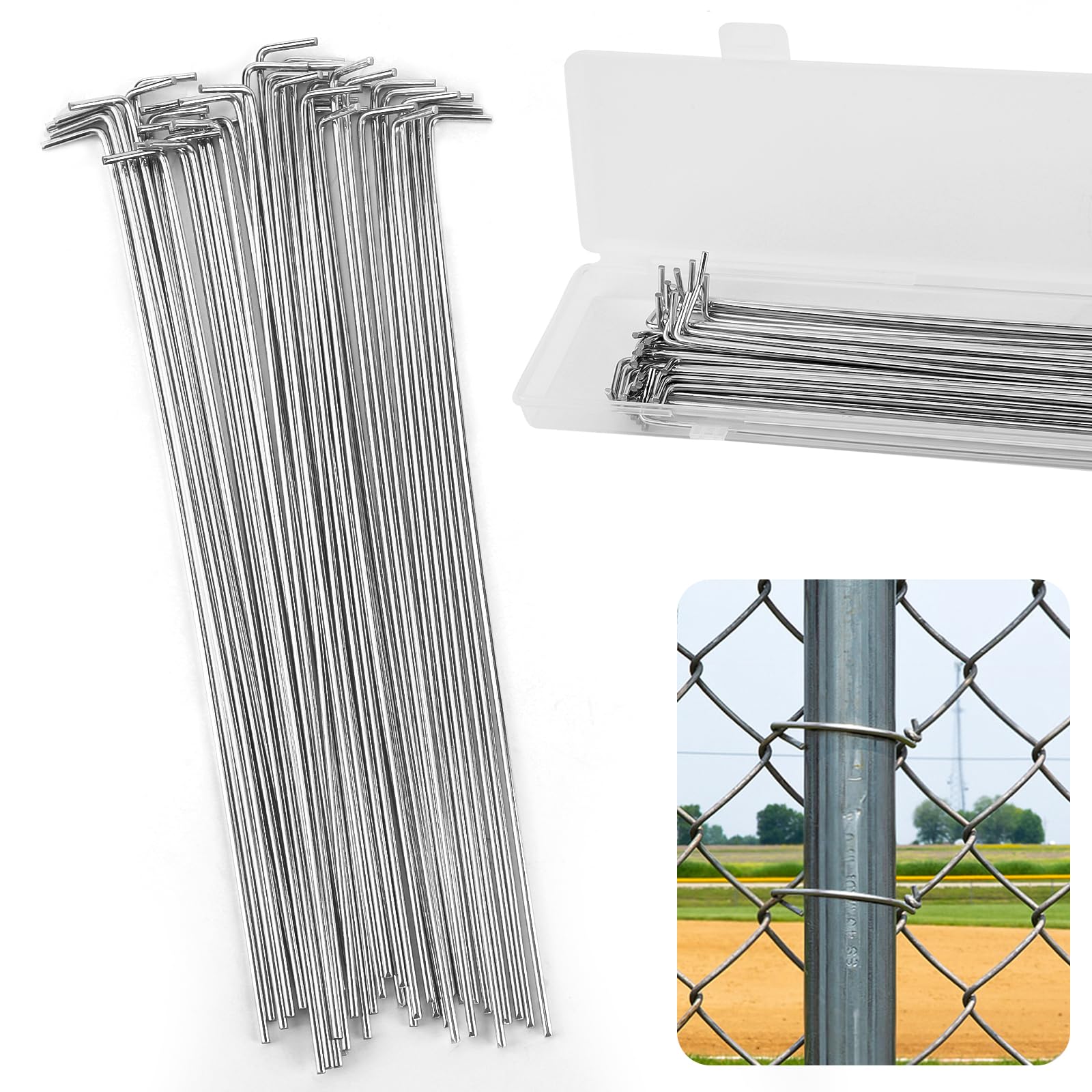 Photo 1 of 40 Pack Chain Link Fence Ties, 8.27 Inch Galvanized Steel Fence Ties, 14 Gauge Chain Link Fence Repair Kit for Garden and Dog Kennel (40)