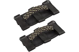 Savadicar 2 x Roll Bar Grab Handles, Circular Weave Grip Handle Compatible with 1955-2023 Jeep Wrangler CJ YJ TJ JK JKU JL JLU & Gladiator JT, Interior Accessories, ArmyGreen, 2PCs