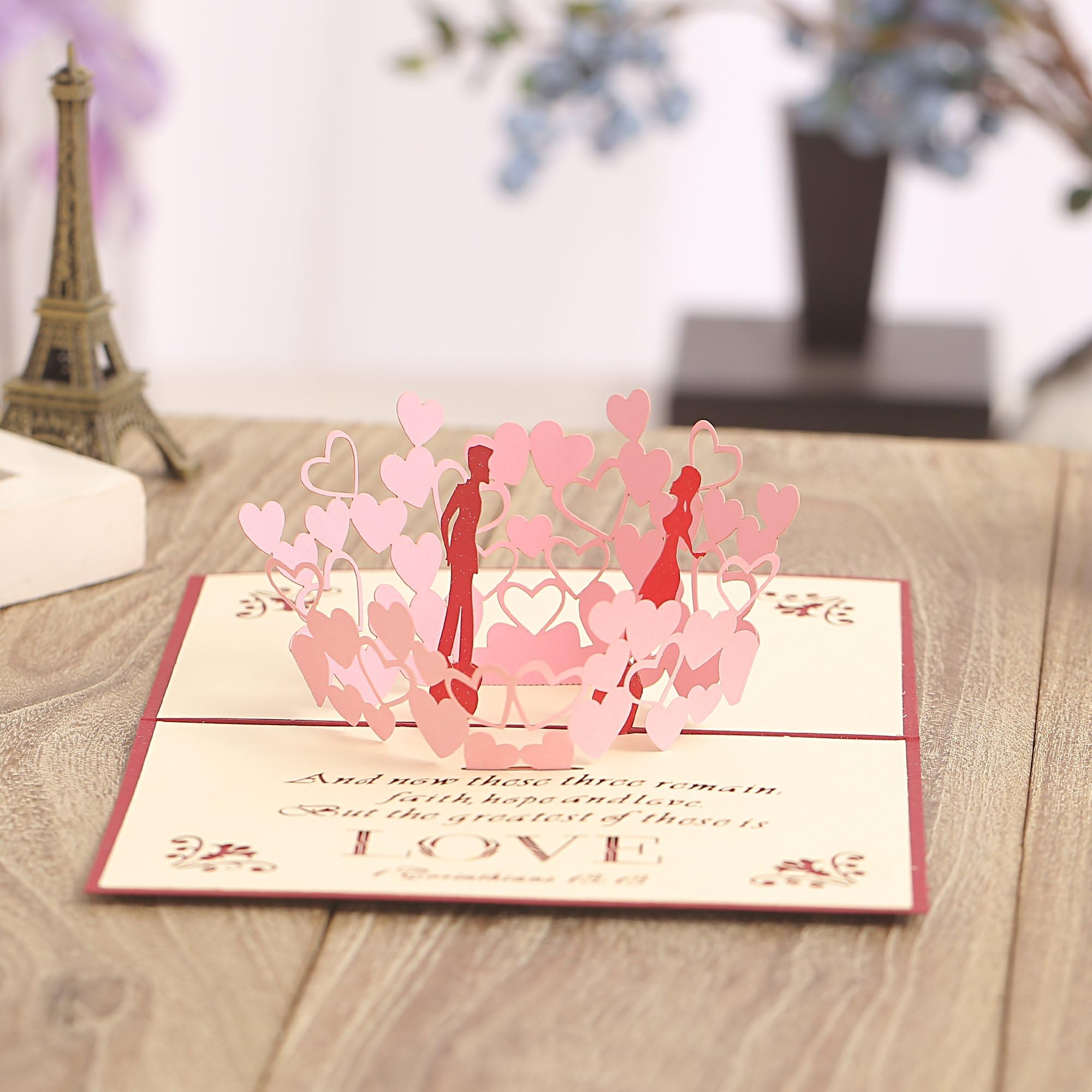 Pop Up 3D Valentine's Day Card 2019 with Biblical Verse CORINTHIANS 13:13 - Perfect for Anniversaries – Faith, Hope & Love Surprise 3D Card For The One You Love, There are only a few units
