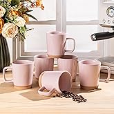 AmorArc 12oz Ceramic Coffee Mugs set of 6, Stylish Coffee Mugs with Rustic Terracotta Underside for Men/Women/Latte/Cappuccino/Milk/Cocoa, Dishwasher&Microwave Safe -Pink