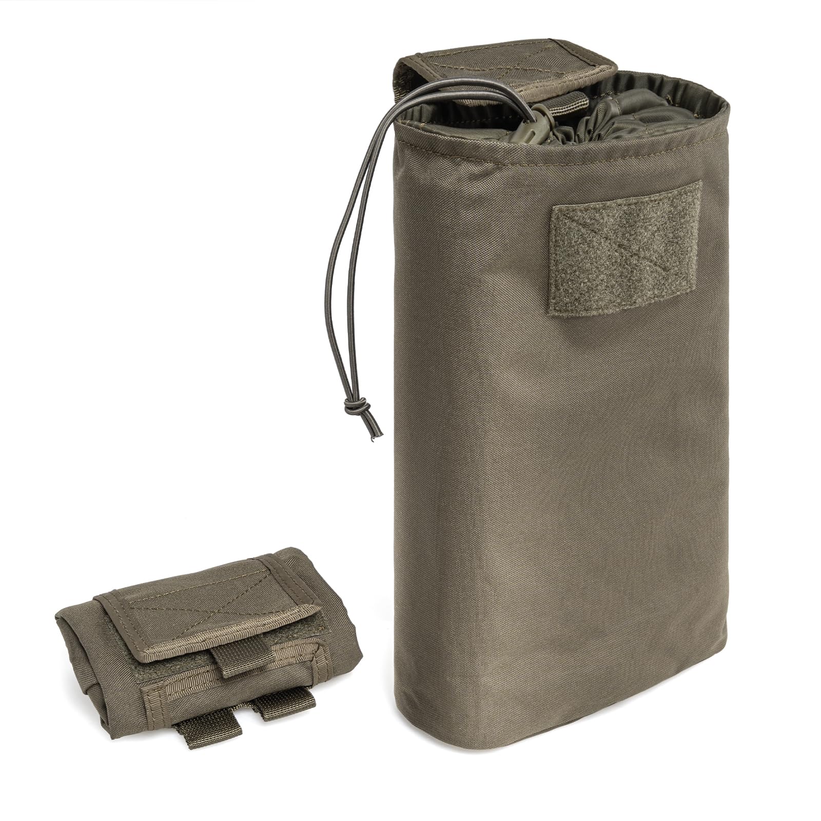 TSPRO Tactical Dump Pouch Molle Belt Pouch Heavy Duty Foldable Drawstring Bag for Hiking Camping Outdoor (Green)