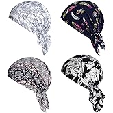 4pcs Pre-Tied Chemo Head Scarf Beanie Covers Cap Head Scarves Sleep Turban Hat Women Bandana with Stretch Print Ruffle