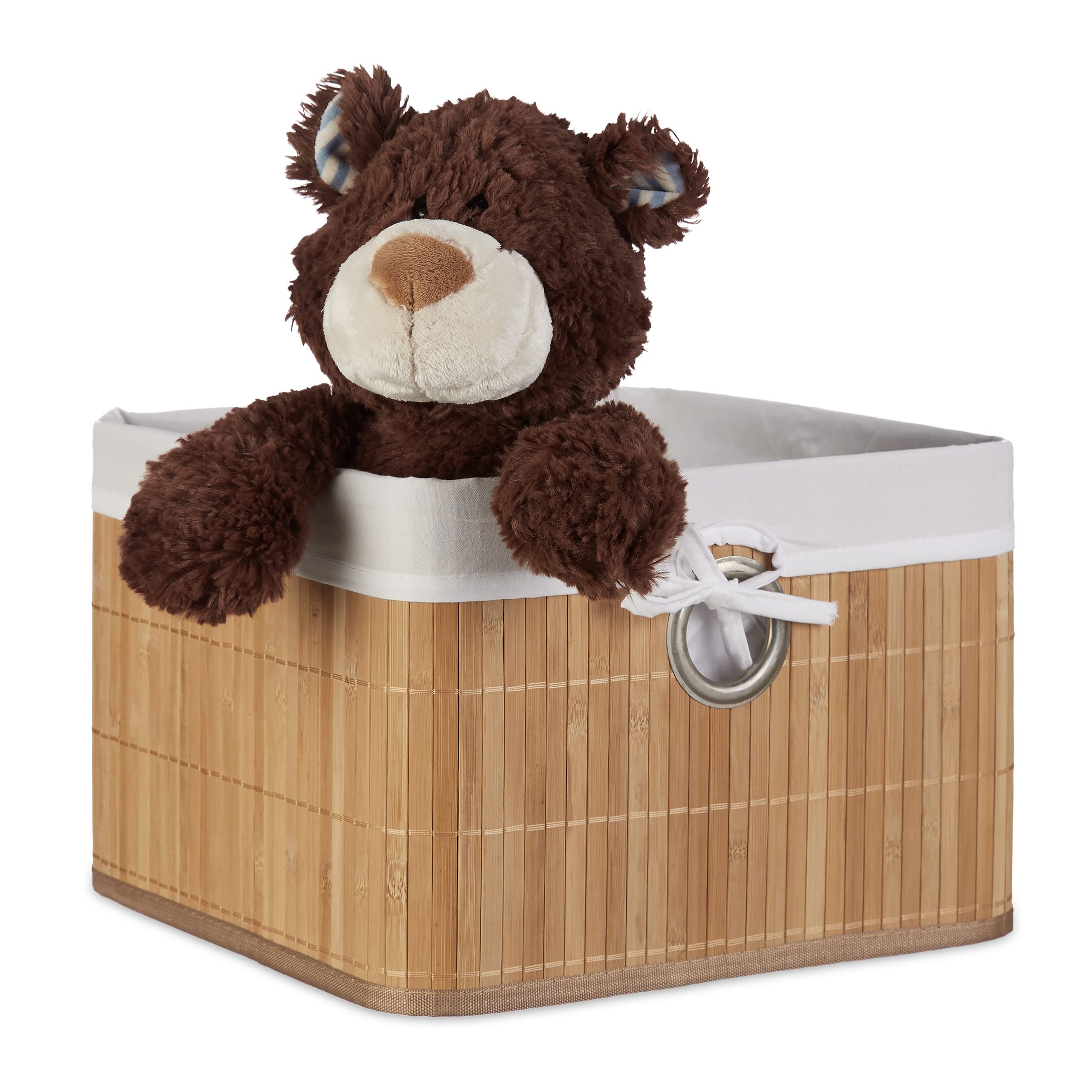 Relaxdays Storage Basket, Fabric Lining, Bamboo, Rectangular, Bathroom, Accessories, Toys, HxWxD: 20x31x31 cm, Natural
