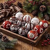 Soulchen 12 Pcs Mexican Talavera Christmas Ball Ornaments 3.15 Inch Plastic Cielito Lindo Boho Hanging Ornament Platos De Barro Vintage Hispanic Farmhouse Decoration for Xmas Tree Party Fiesta Gifts