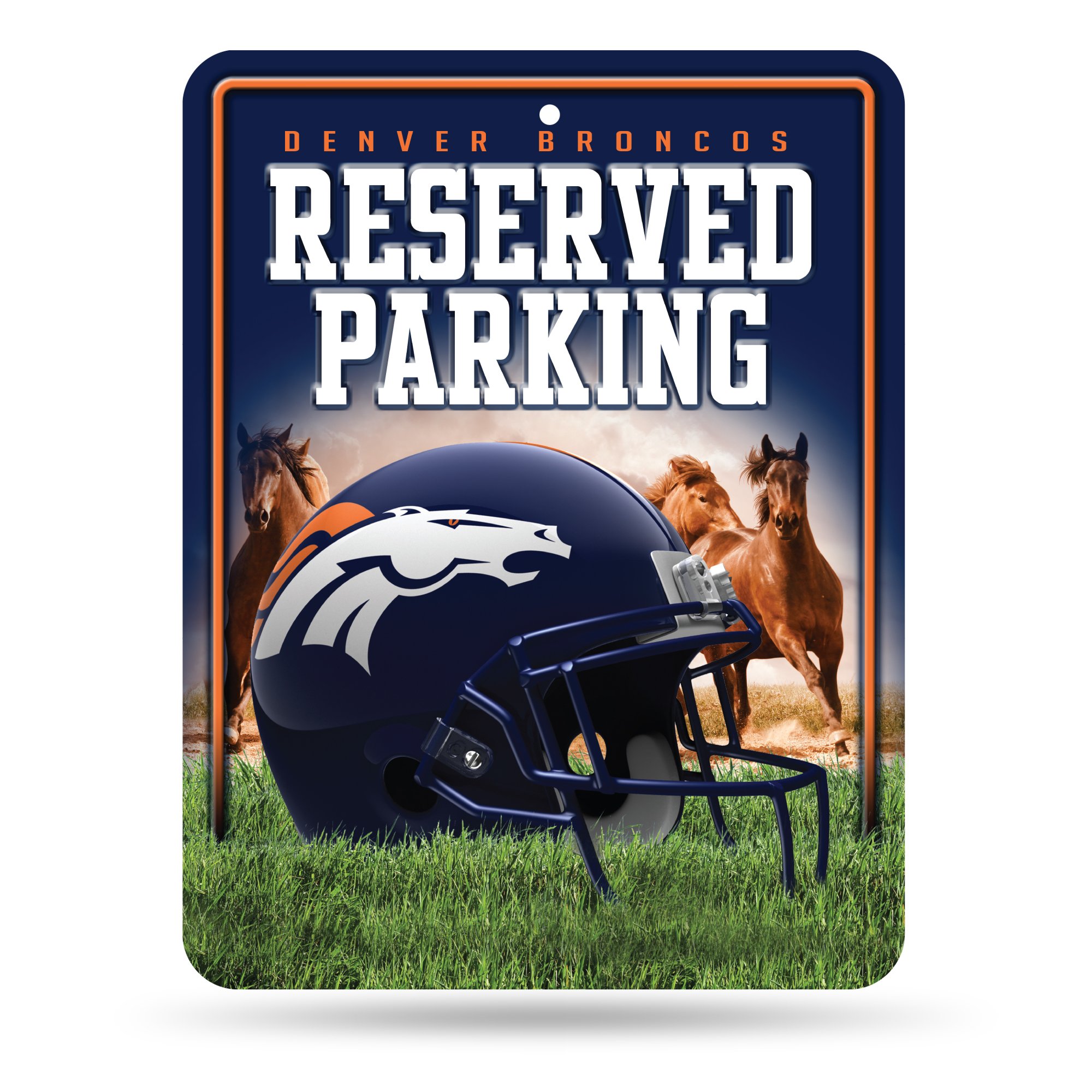 Rico Industries NFL Football Denver Broncos 8.5" x 11" Carbon Fiber Metal Parking Sign - Great for Man Cave, Bed Room, Office, Home Décor
