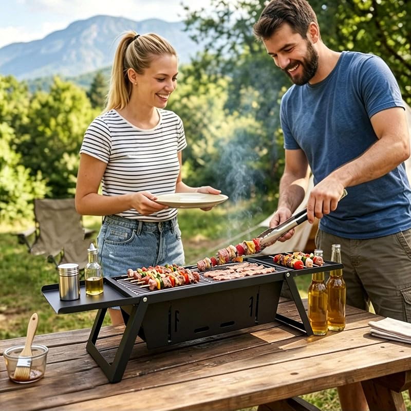 Camping Klappgrill Edelstahl Holzkohlegrill 54x21cm