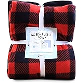 YourFleece Buffalo Plaid Lumberjack No-Sew Throw Fleece Fabric DIY Blanket Making Kit, Make Your Own, Anti-Pill, 50x60 Inches