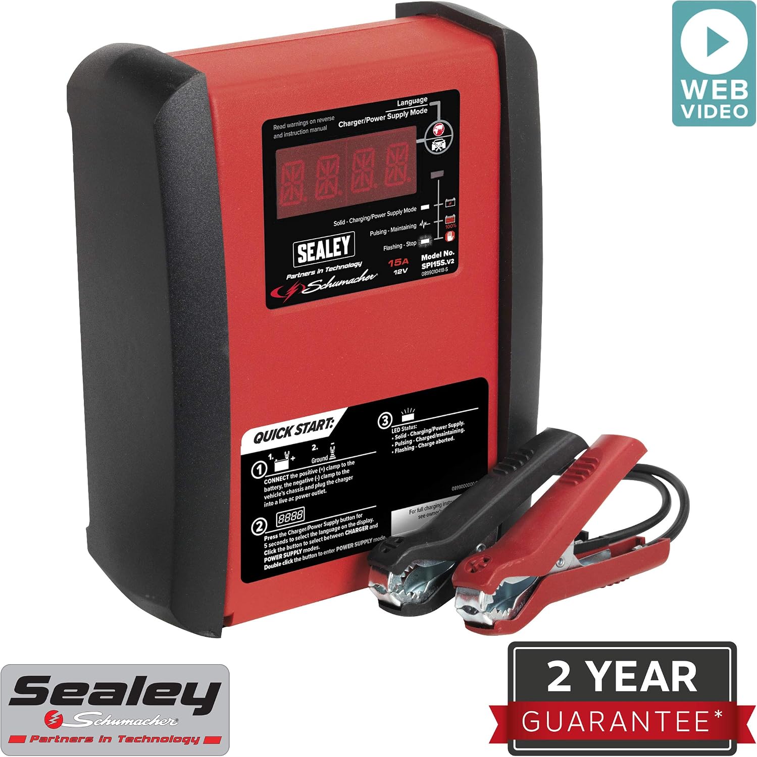 Sealey Spi15S Intelligent Speed Charge Battery Charger 15Amp 12V, White