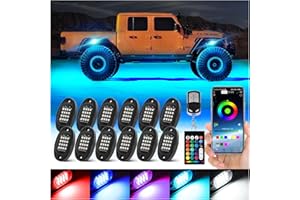 TDE EXPLORER.LIGHTING 12 Pods Segmented RGB LED Rock Lights for Trucks Jeeps Golf Cart Offroad Pickup SUV UTV, 12V Waterproof Underglow Lights Kit with APP/RF Multi Zone Control, Neon Multicolor Underbody Light with Brake