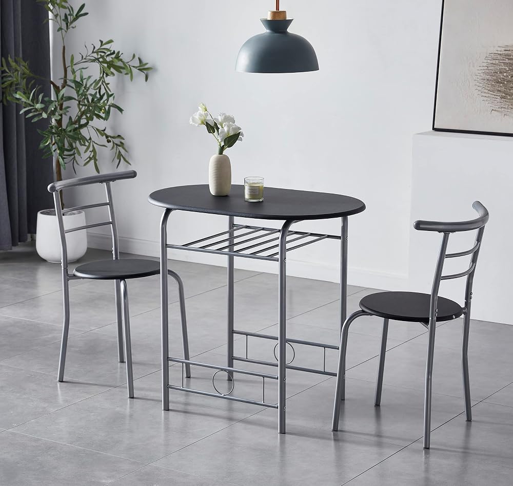mcc direct Dining Table and Chairs Set Metal Wood Effect Barley Black