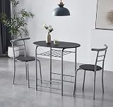 mcc direct Dining Table and Chairs Set Metal Wood Effect Barley Black