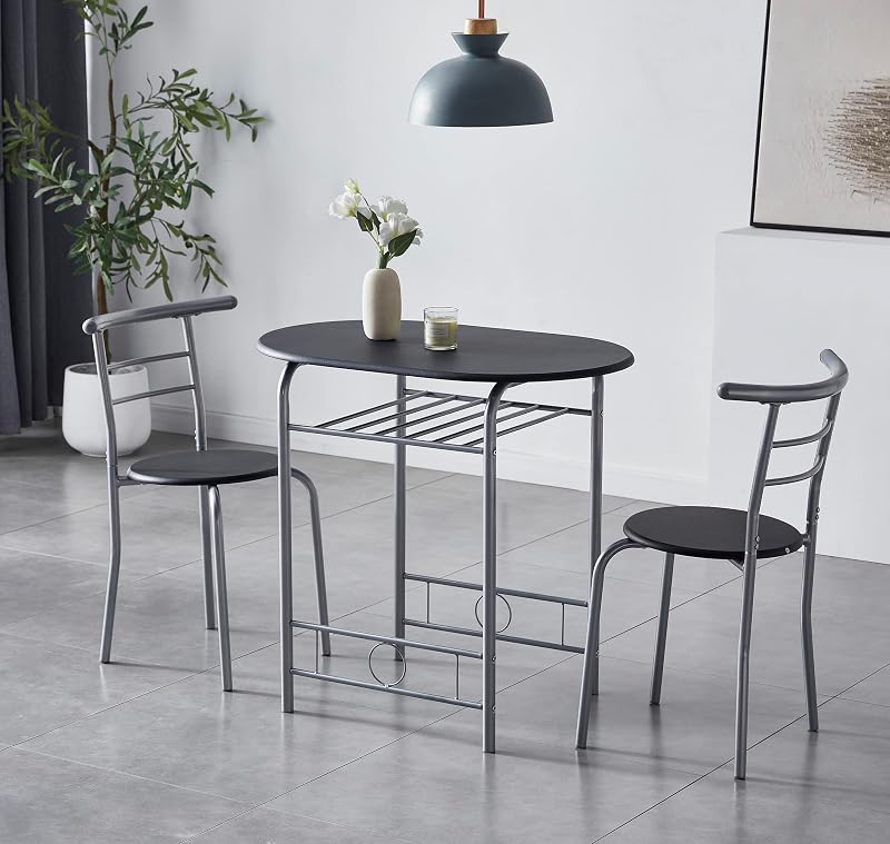 mcc direct Dining Table and Chairs Set Metal Wood Effect Barley Black