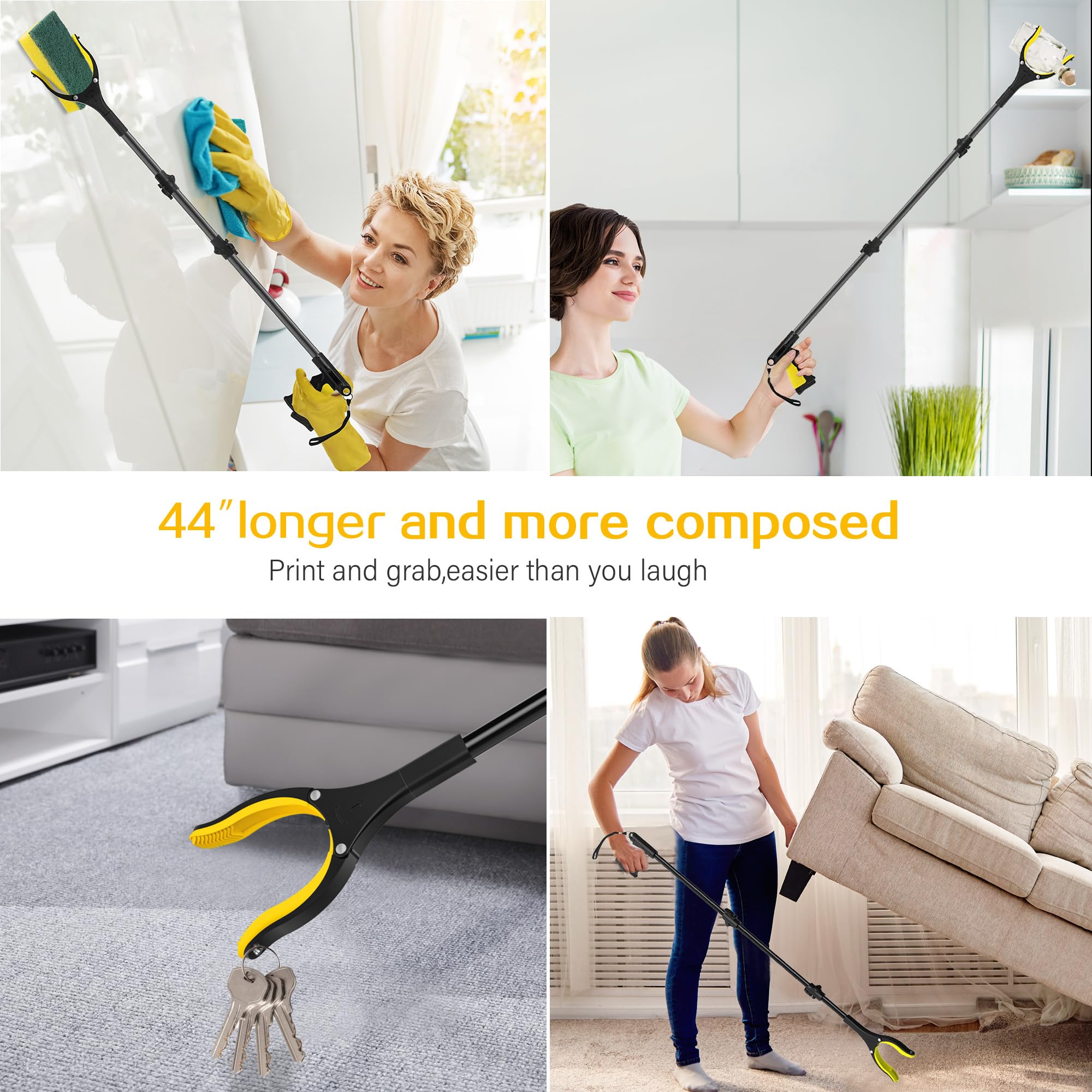 44 Inch Extra Long Grabber Reacher Tool，Foldable Trash Pick Up Stick for Seniors with Strong Grip Magnetic，360°Rotating Anti-Slip Jaw 4