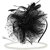 BAHABY Fascinators Hats for Women with Pearl Necklace Set, Tea Party Hat with Headband and Clip
