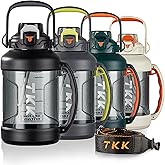 TKK Half Gallon Water Jug Sport Bottle with Straw 2 in 1 Lid Dishwasher Safe BPA Free Leakproof Large Capacity Tritan Plastic Bottle 1/2 Gallon 64oz Water Bottle for Gym Travel Camping Outdoor, Black