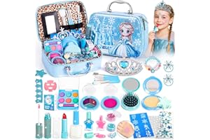 Hohosunlar Kids Makeup Set for Girls Toys, 34Pcs Washable Princess Frozen Make Up Kit w/ Dress Up Accessories, Christmas Birthday Princess Gifts Toys for Girls Kids Toddlers Age 3 4 5 6 7 8 9 10 11 12