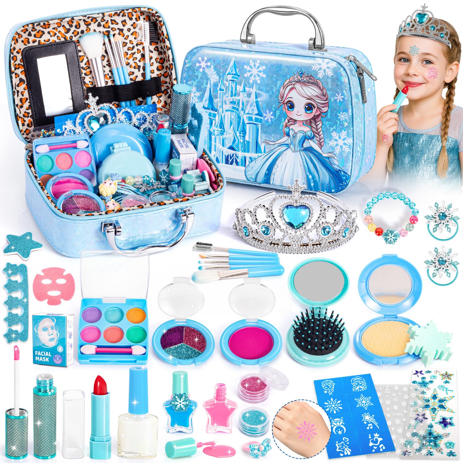 Photo 1 of Hohosunlar Kids Makeup Set for Girls Toys, 34Pcs Washable Princess Frozen Make Up Kit w/ Dress Up Accessories, Christmas Birthday Princess Gifts Toys for Girls Kids Toddlers Age 3 4 5 6 7 8 9 10 11 12