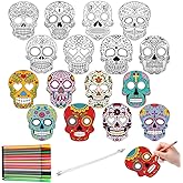 Lenwen 16 Pcs Day of the Dead DIY Masks Sugar Skulls Coloring Mask Dia De Muertos Paper Mask with Pens for Craft Activity Kid
