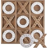 Rotatingpals Tic Tac Toe Game 10.6 Inch Rustic Wood Board Game Coffee Table Games Tic Tac Toe Table Decor for Family Adults Travel Outdoor