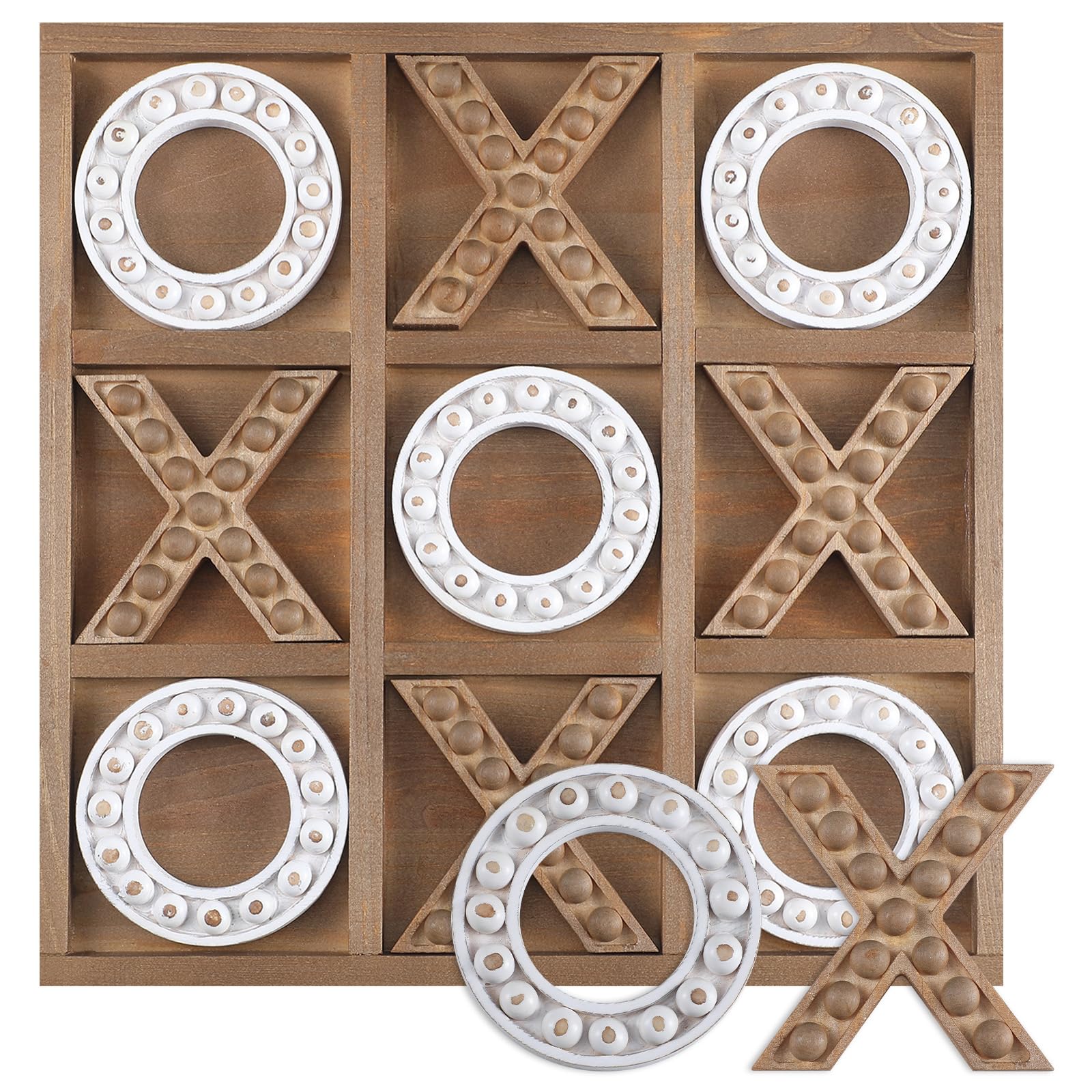 Photo 1 of Rotatingpals Tic Tac Toe Game 10.6 Inch Rustic Wood Board Game Coffee Table Games Tic Tac Toe Table Decor for Family Adults Travel Outdoor