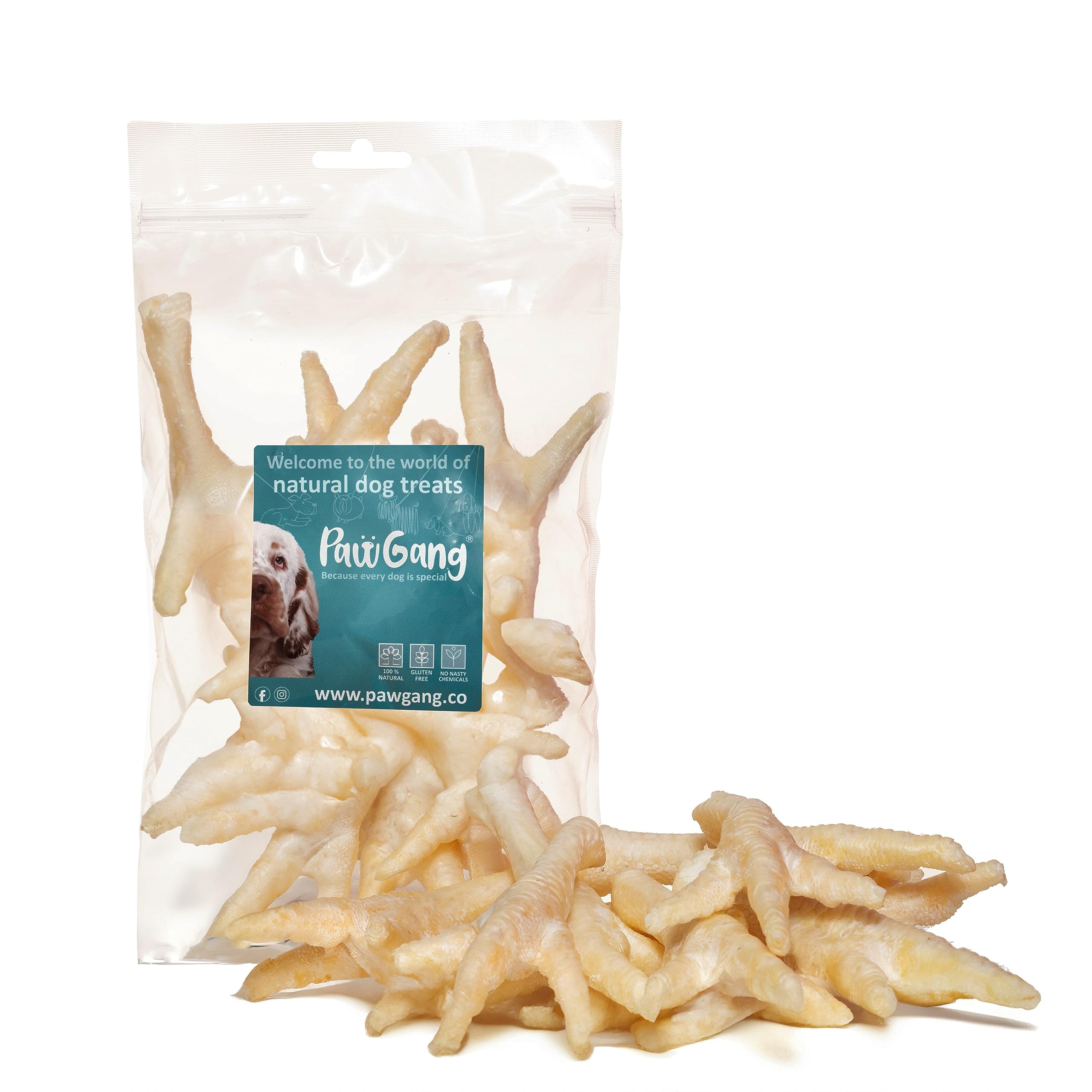 PawGang - Puffed White Chicken Feet 200g - 100% Natural Treats for Dogs Puppies Young Adult Old Small Large Dog - Air Dried Chews Snacks - Healthy Hypoallergenic - Low Fat High Protein