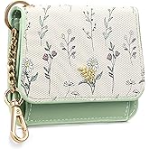 GAEKEAO Small Wallet for Women RFID Blocking Slim Keychian Wallet Floral Vegan Leather Card Holder with Zip Pocket ID Window