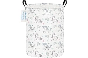 LANGYASHAN Laundry Basket Canvas Fabric Collapsible Organizer Basket for Storage Bin Toy Bins Gift Baskets Bedroom Clothes Children Nursery Hamper (Rainbow Unicorn)