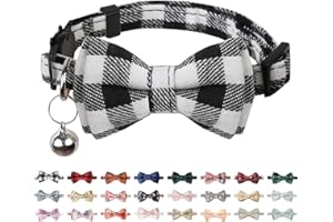 BANMODER Cat Collar Breakaway with Bells,Cute Cat Bow Tie,1 Pack Safety Kitten Plaid & Flower Collar for Girl Boy Male Cats (Black)