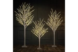SPIRIT STAR CHRISTMAS CENTER Set of 3 Fairy Lighted Tree 4FT 6FT and 8FT LED Lighted Birch Tree for Decoration Inside and Outside Home Patio Wedding Festival Christmas Decor Warm White