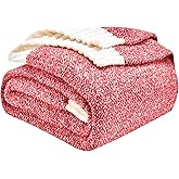 CozeCube Super Soft Fullfy Microfiber Reversible Knitted Blankets, Warm Cozy Fuzzy Plush Throw, Christmas red and White Melange Throw Blanket for Couch Bed Sofa, 50" x 60"