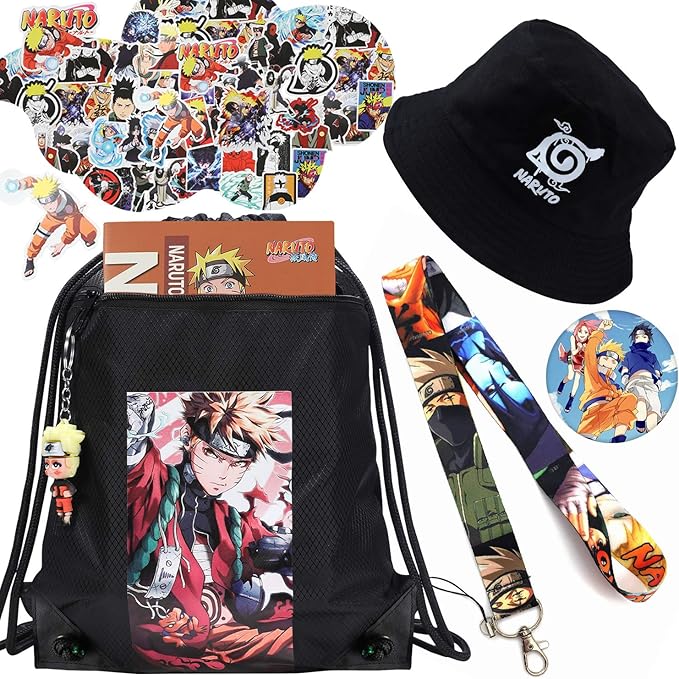 Naruto Stuff and Anime Merch Set incluye mochilas con cordón + sombrero