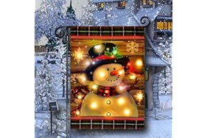 REBELLA Lighted Winter Garden Flag, Led Christmas Snowman Garden Flag for Outside-12x18 Inch Double Sided Christmas Flags for Outdoor Yard Garden Lawn Decoration(Snowman Flag Lights)