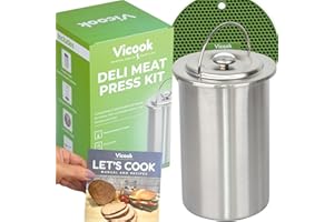 Vicook Deli Meat Press Kit - Stainless Steel Lunch Meat Press Maker with Thermometer,Trivet, Manual & Recipes, Ham Maker Meat Press Mold for Deli Meats, Deli Meat Canister Cooker All in One box
