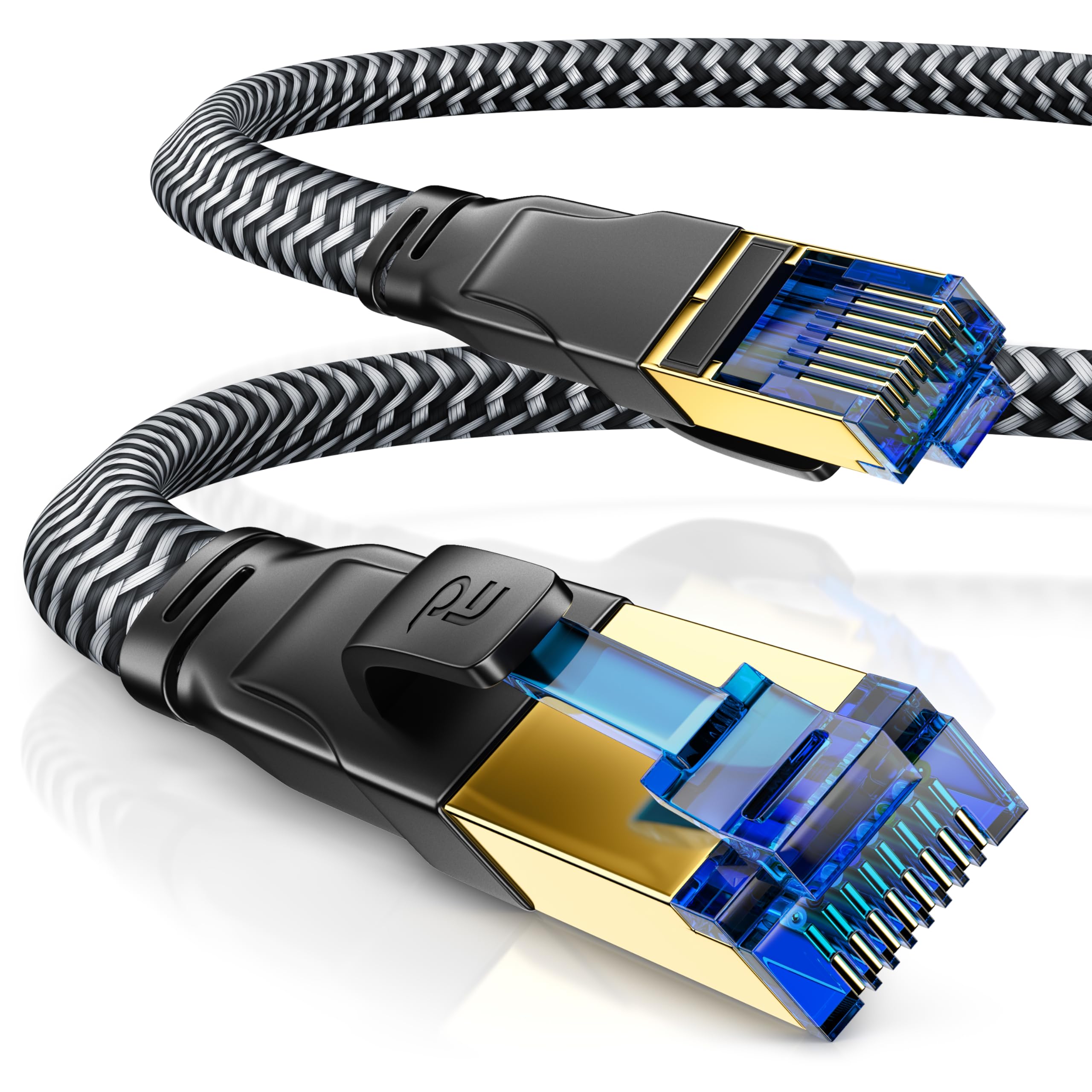 CSL - CAT 8 Network Cable Flat 40 Gbits - Cotton Coat - 10m - LAN Cable Patch Cable - CAT 8 Gigabit RJ45 Ethernet Cable - 40000 Mbits Speed - Flat Ribbon Cable - Installation Cable - Cat 6 Cat 7