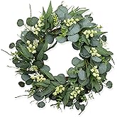 22 Inch Artificial Green Eucalyptus Wreath All Season Wreaths for Front Door with White Berries Spring Summer Fall Winter Decor for Porch, Wall, Farmhouse