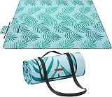 SONGMICS Picnic Blanket 300x200 cm Large Waterproof Mat Fern Pattern Blue