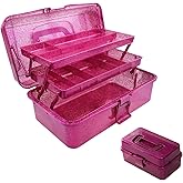 12.2inch 3-Layer Art & Craft Tool Storage Box, Beautiful Sewing Supplies Organizer, Plastic Portable Fishing Tackle Boxes, for Art Supply, Makeup, Hair Accessories,Painting Tools Container (Hot Pink)