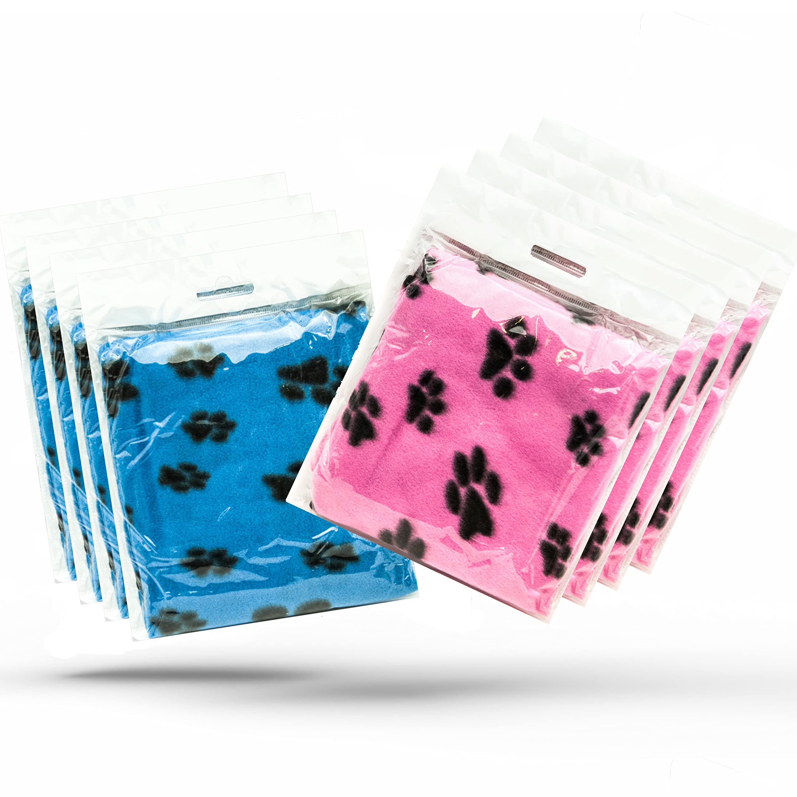 Petopedia 8x Soft Warm Dog Fleece Animal Pet Blankets with Paw Prints – Cat, Puppy & Dog Blankets Washable Bed Travel (BLUE & PINK, 70cm X 73cm (Pack of 8))