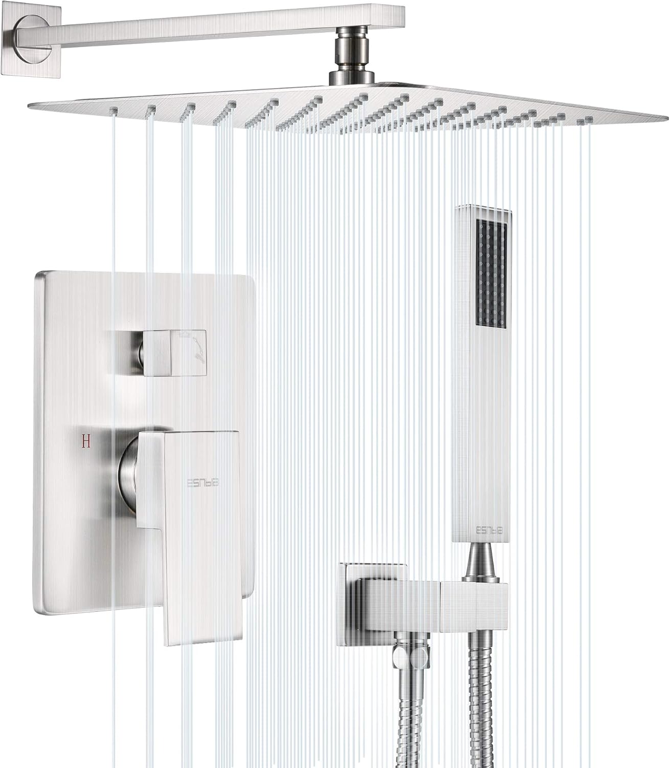 ESNBIA Shower System, Brushed Nickel Shower Faucet Set with Valve and